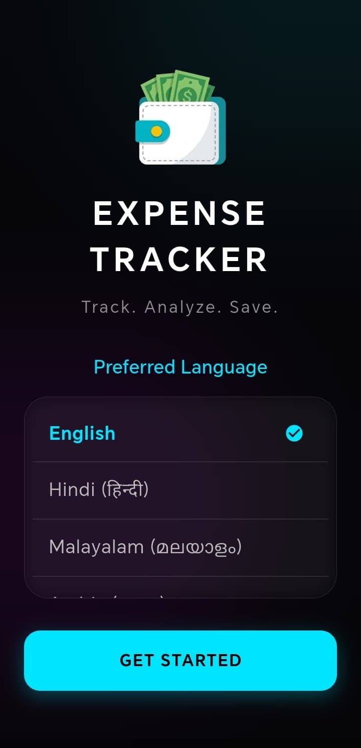 Expense Tracker welcome screen